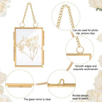 2 Stile Mini-Fotorahmen zum Aufhängen, doppelter Glas-Schwimmrahmen mit Kette, goldfarbener Klapprahmen, Kunstwerk-Ausstellungsrahmen für gepressten