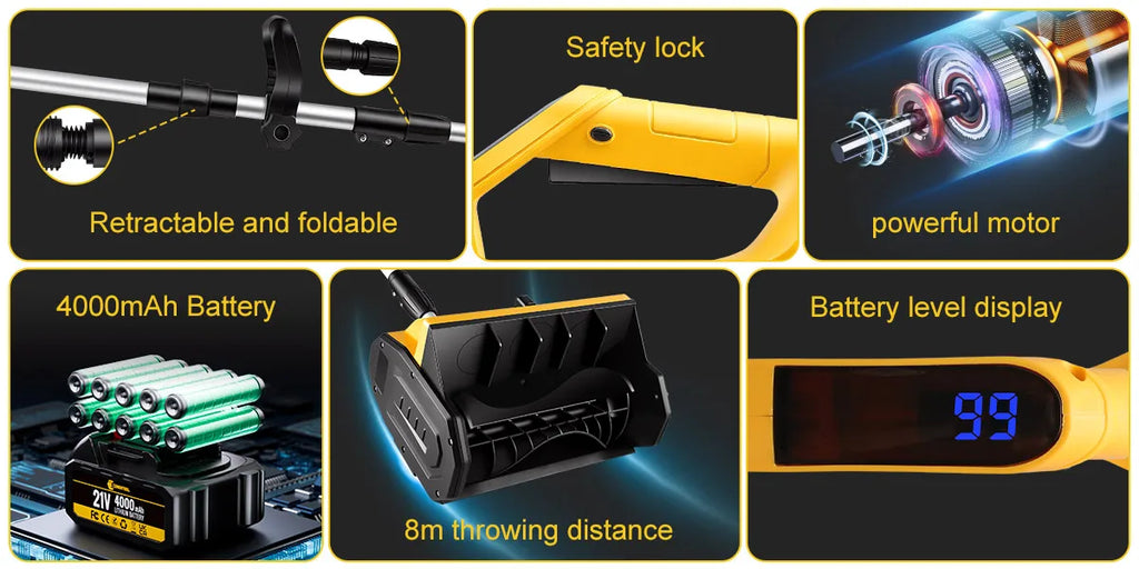 CONENTOOL 33000 U/min 1500 W faltbare elektrische Schneeschaufel 21 V Akku-Schneereiniger Schneefräse Gartengeräte für Makita 18 V Akku