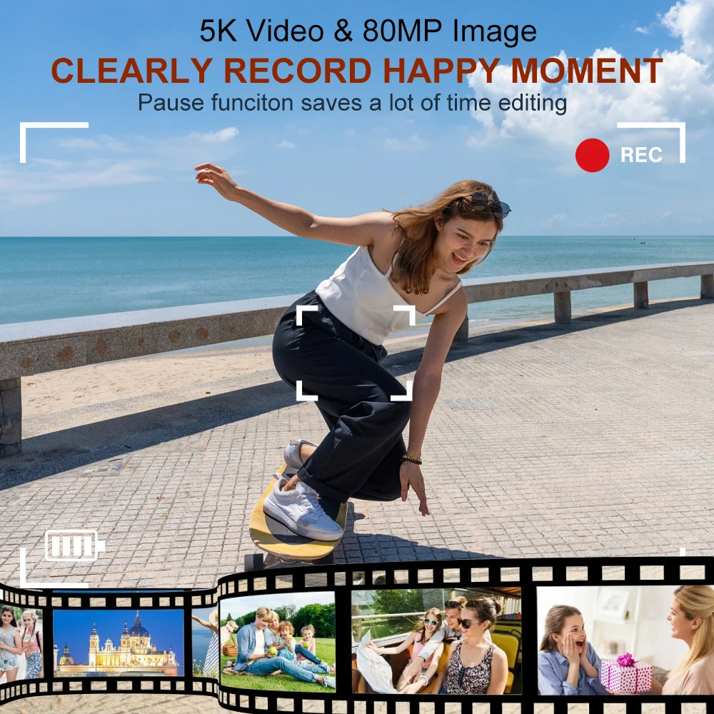 Ourlife Digitalkamera CCD Dual Screen Tragbare Digitalkamera 18X Zoom 5K Vintage Vlog Videorecorder 80MP CCD Selfie Kamera