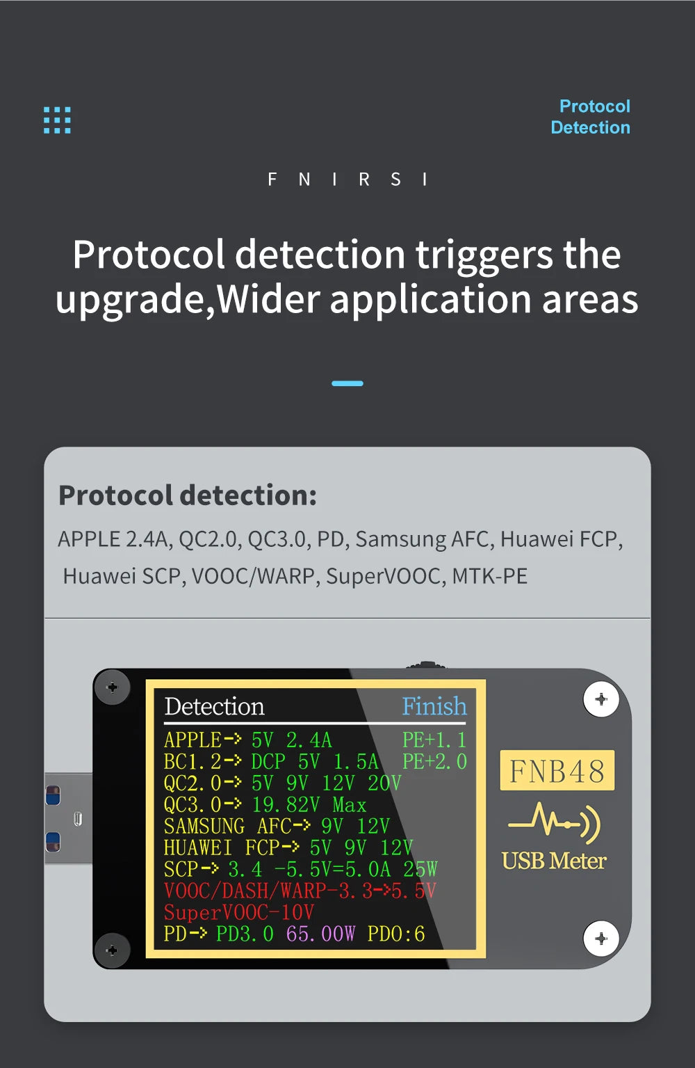 FNB58 USB-Tester, Voltmeter, Amperemeter, Typ C, Schnellladungserkennung, Auslöser, Kapazitätsmessung, Welligkeitsmessung