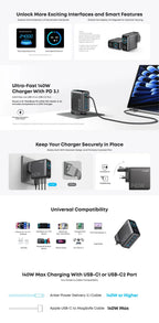 (EU Stock) Anker 140W USB-C Ladegerät, Laptop Ladegerät, 4-Port Multi-Geräte Schnellladeleistung, Fortschrittliches GaN Netzteil