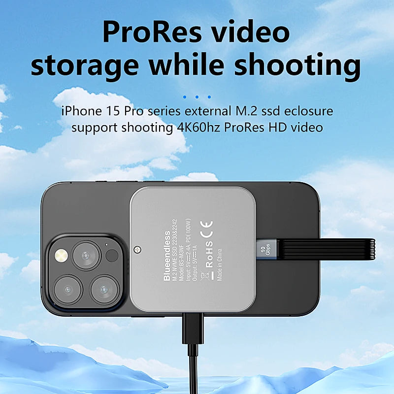 Blueendless Magnetisches M2 2230 2242 NVMe SSD-Gehäuse mit Lüfter 100 W PD-Aufladung Typ C NVMe PCIE SSD-Gehäuse für iPhone Mac