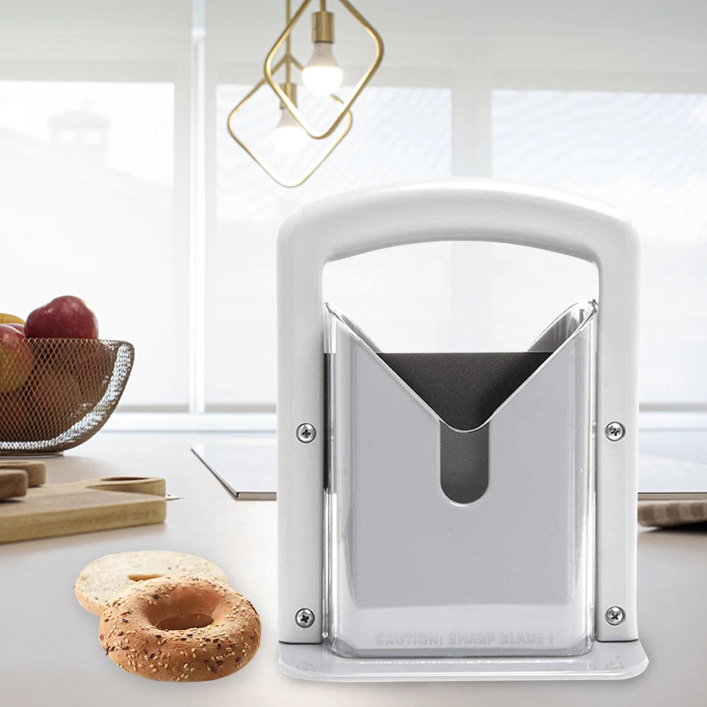Bagel Guillotine Slicer mit Sicherheitsgriff Brotschneidemaschine Edelstahl Multifunktionale Backen Gebäck Utensilien