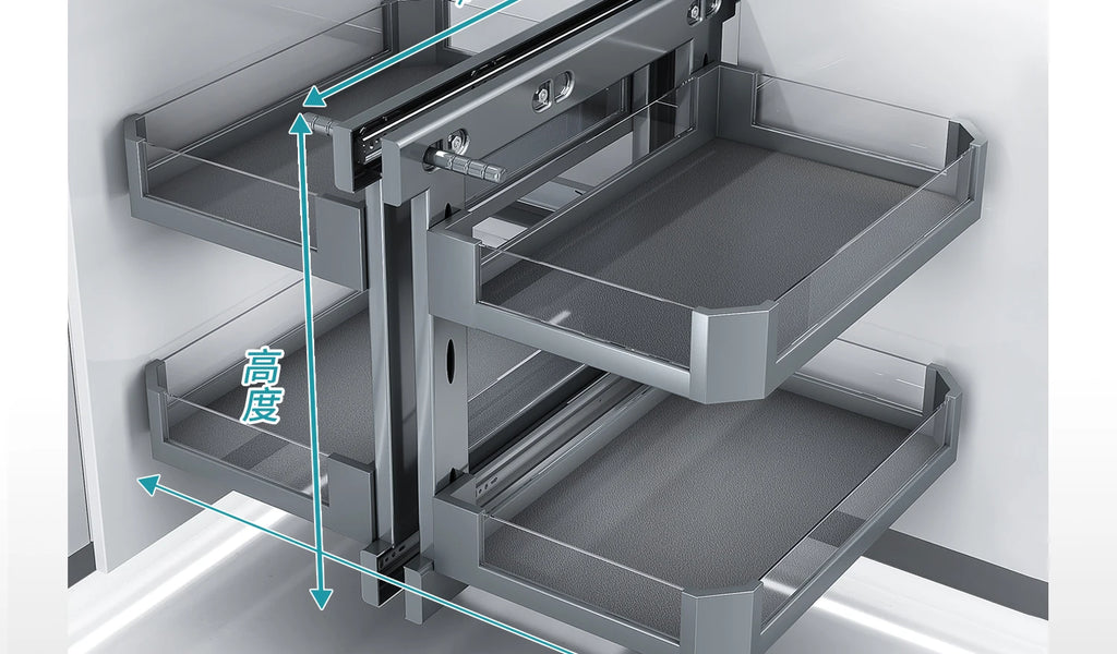 Eckkorb, Küchenschrank, komplett ausziehbar, Aufbewahrungsregal mit zwei Schubladen, Eckkorb