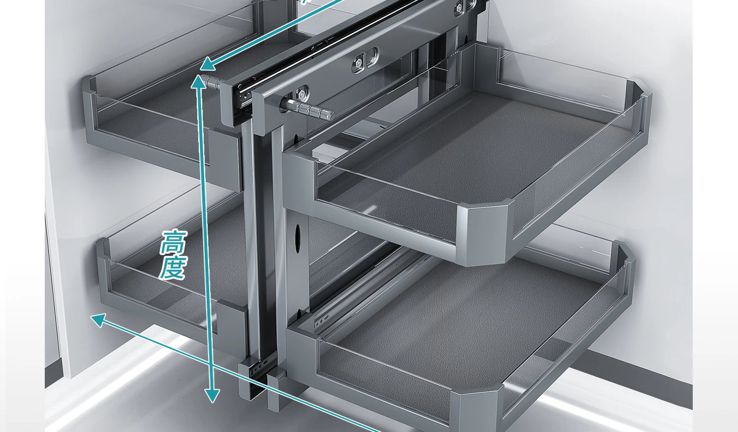 Eckkorb, Küchenschrank, komplett ausziehbar, Aufbewahrungsregal mit zwei Schubladen, Eckkorb
