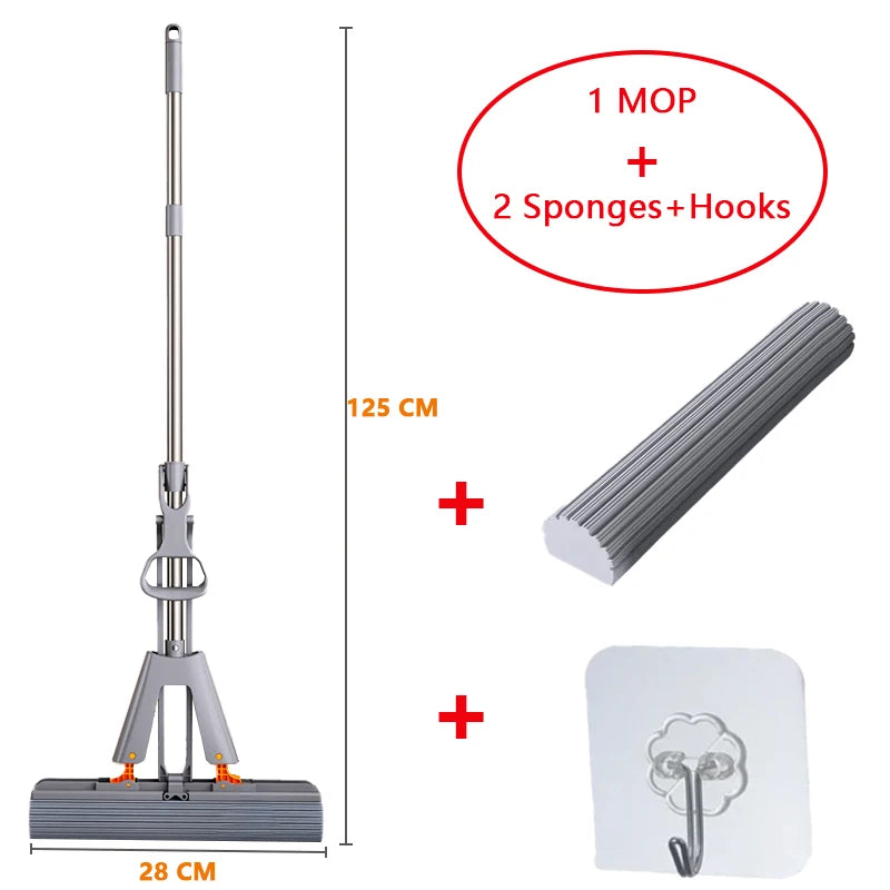 Gepresster selbstentleerender Gummi-Baumwollmopp, freihändiger magischer selbstreinigender Flachmopp, wiederverwendbarer Schwamm, Haushalts-Bodenreinigungswerkzeug