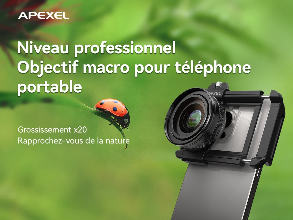 APEXEL 10-20x Zoom-Makroobjektiv-Set, Makrofotografie mit Smartphone und Universalclip für iPhone, Samsung, Xiaomi und die meisten anderen Smartphones