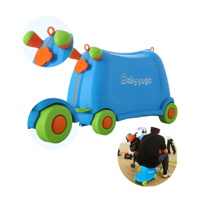 Ride-On Kindergepäck mit geräuschlosen Rädern, Cartoon-Aufbewahrungsbox, Spielzeugkoffer, stapelbares Design für Zuhause/Reisen (Jungen/Mädchen)