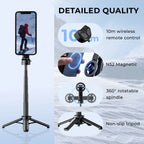 CrownQu T20-C Magnetischer Selfie-Stick & Stativ - MagSafe, 360 Grad, Bluetooth 20m | iPhone & Android | Schwarz