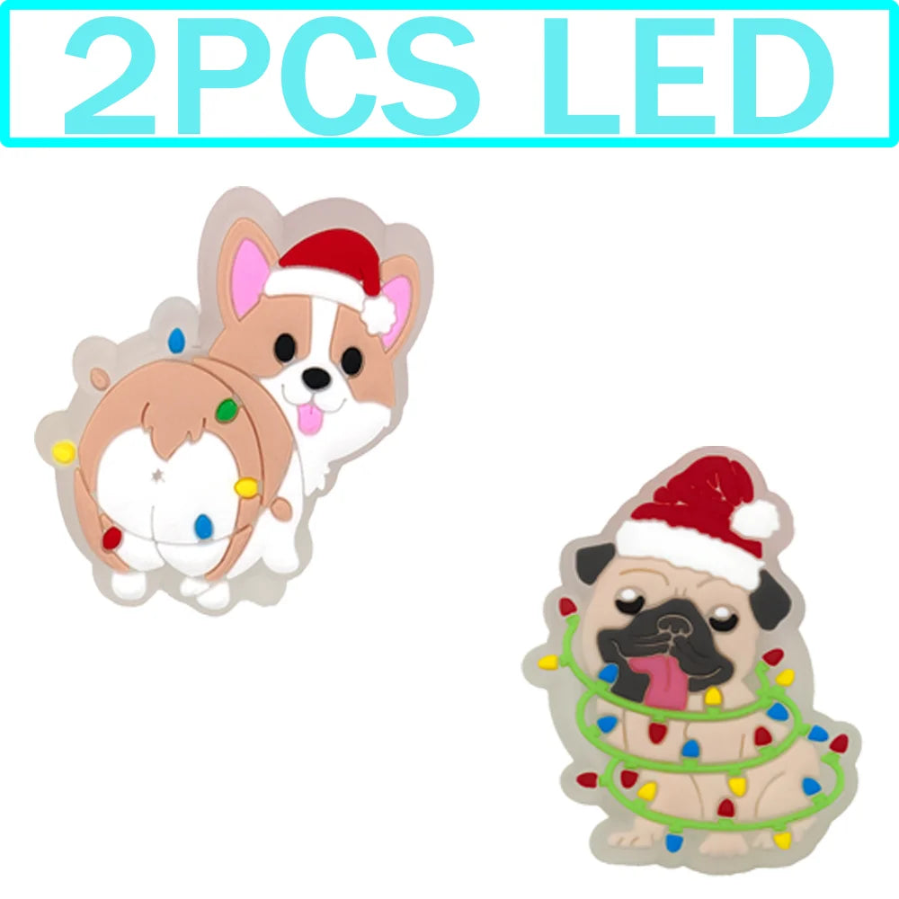 1–5 Stück neue Weihnachts-LED-Schuhanhänger, niedlicher Weihnachtsmann, Katze und Hund, Pin-Zubehör für Sandalen, Schuh-Clogs, Schnalle, Weihnachtsgeschenke
