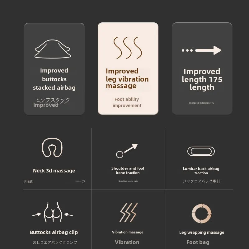 Ganzkörper-Massagematte mit Airbags, Dehnungsheizung, 3D-Entspannung der Lendenwirbelsäule, Rückenmassagegerät, PU-Leder, tragbar und tragbar