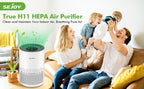 Echter HEPA-Luftreiniger, Hepa-Filter, 4 Geschwindigkeiten, Timer, Ionisator, Kaltplasma 360 °   Lufteinlass: 99,9 % Entfernungsrate für Schlafzimmer im Innenbereich
