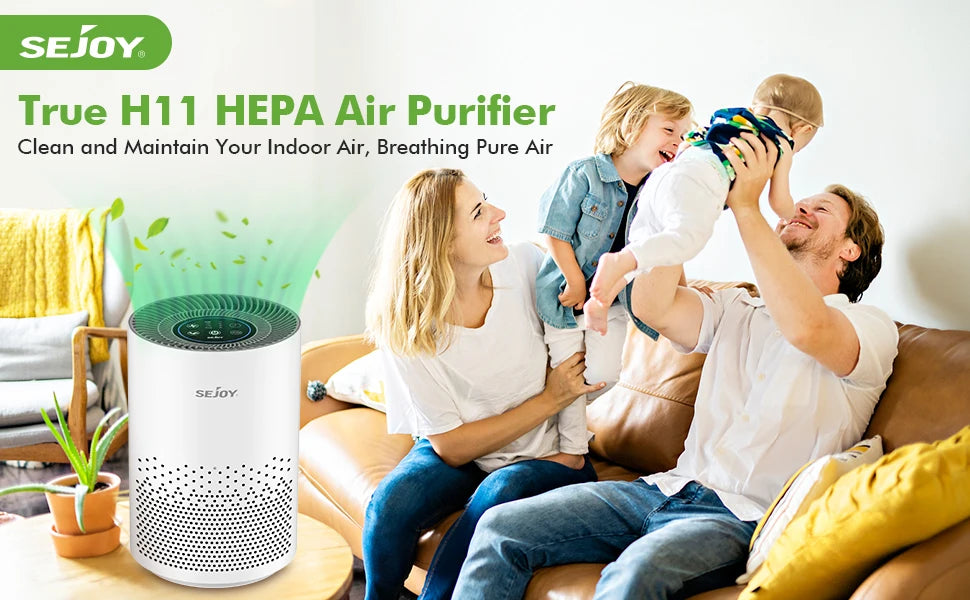 Echter HEPA-Luftreiniger, Hepa-Filter, 4 Geschwindigkeiten, Timer, Ionisator, Kaltplasma 360 °   Lufteinlass: 99,9 % Entfernungsrate für Schlafzimmer im Innenbereich