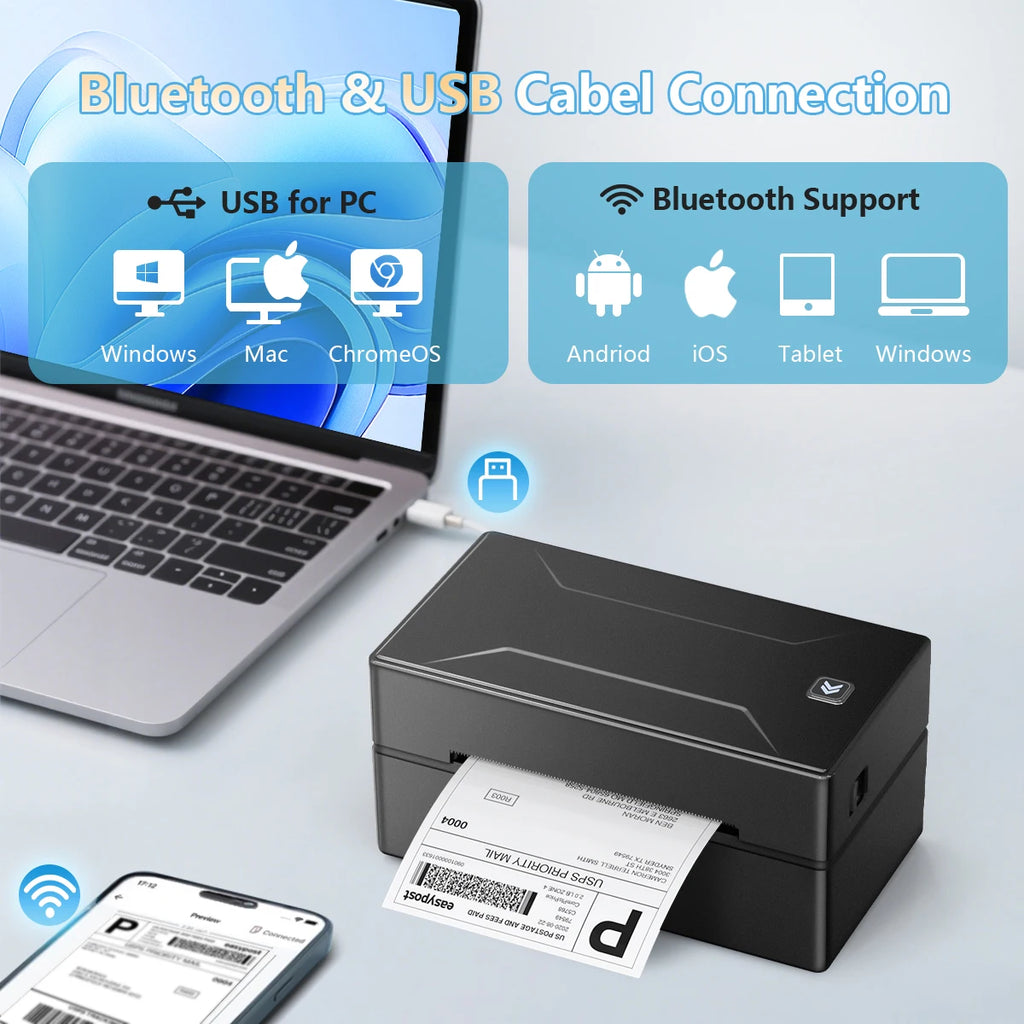 Bluetooth-HD-Drucker D100, Schwarz, tragbarer Thermo-Etikettendrucker für kleine Versandetiketten, kompatibel mit iPhone, Android, Mac, Windows