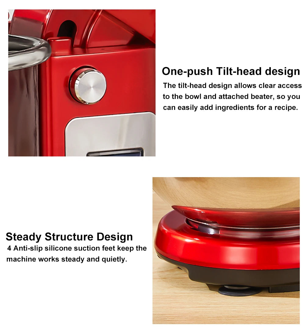 BioloMix Küchen-Lebensmittel-Standmixer, Mixer, leiser Motor, Sahne-Ei-Schneebesen, Peitsche, Teigkneter, 6 Geschwindigkeiten, 1200 W, 6 l, DC