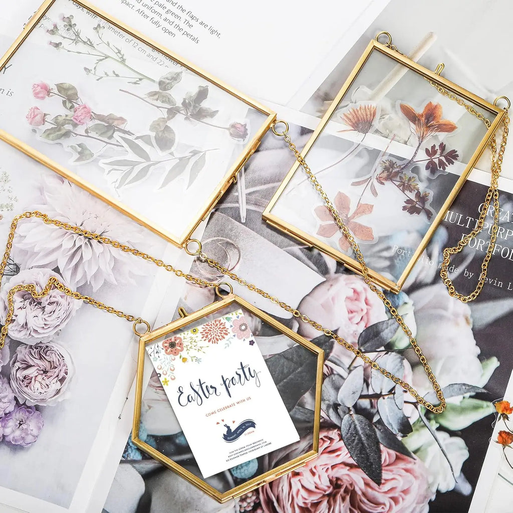 Doppelter Glas-Bilderrahmen, handgefertigt, gepresster Blumenrahmen, Wandbehang, Bilderrahmen für getrocknete Blumen, Heimwand mit Kette – nur Rahmen