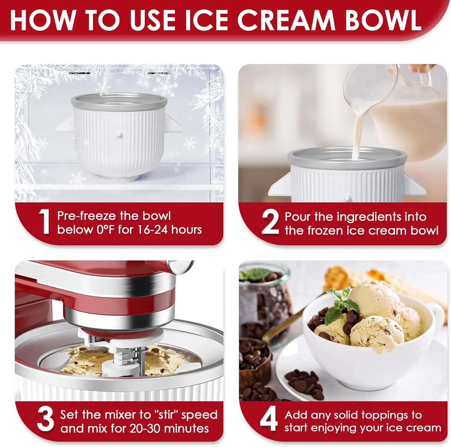 Eismaschinen-Aufsatz für KitchenAid-Standmixer – kompatibel mit 4,5/5QT- und 6QT-Modellen, 2-Liter-Schüssel zur Herstellung von Yogur