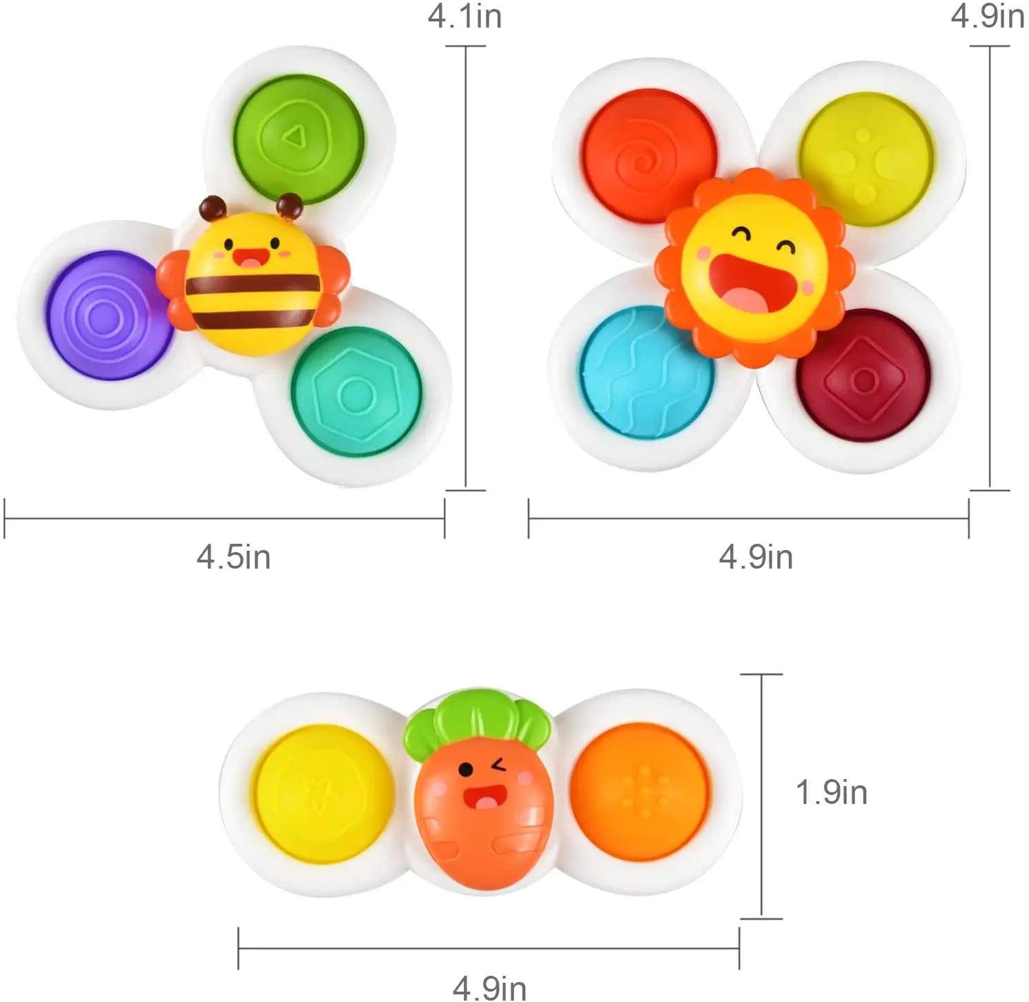 3Pcs Cartoon Insekt Zappeln Saugnapf Spinner Spielzeug Set Pädagogisches Rotierenden Rassel Baby Bad Spielzeug für Kinder