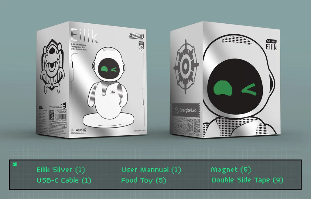 Eilik Chrome Silver – Interaktives Touch-Schreibtischspielzeug, süße Roboter-Haustiere mit vielen Emotionen. Lustige Animationen, Minispiele