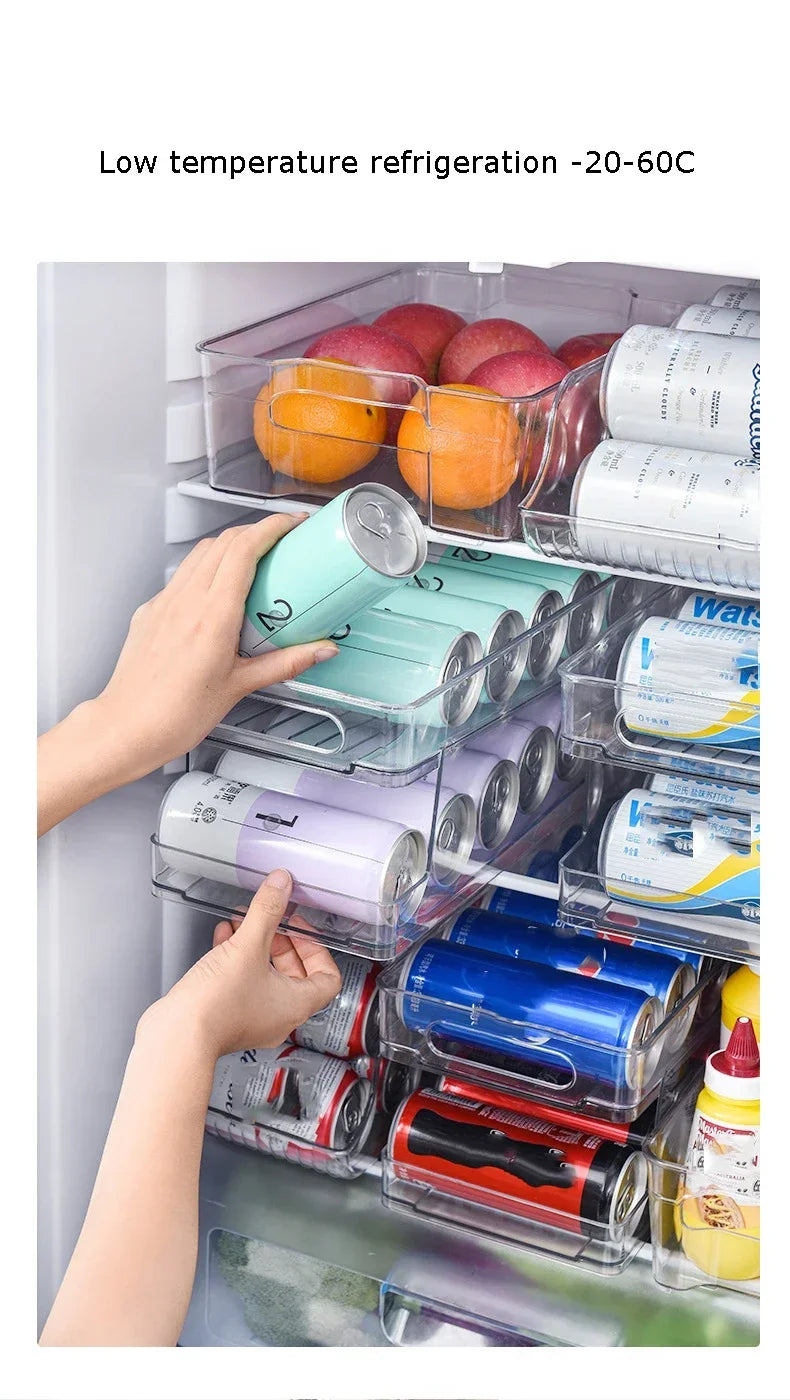 Stapelbarer Kühlschrank-Organizer, Behälter, Pop-Soda-Dosenspender, Getränkehalter für Kühlschrank, durchsichtiges Kunststoff-Aufbewahrungsregal für Lebensmittel in Dosen