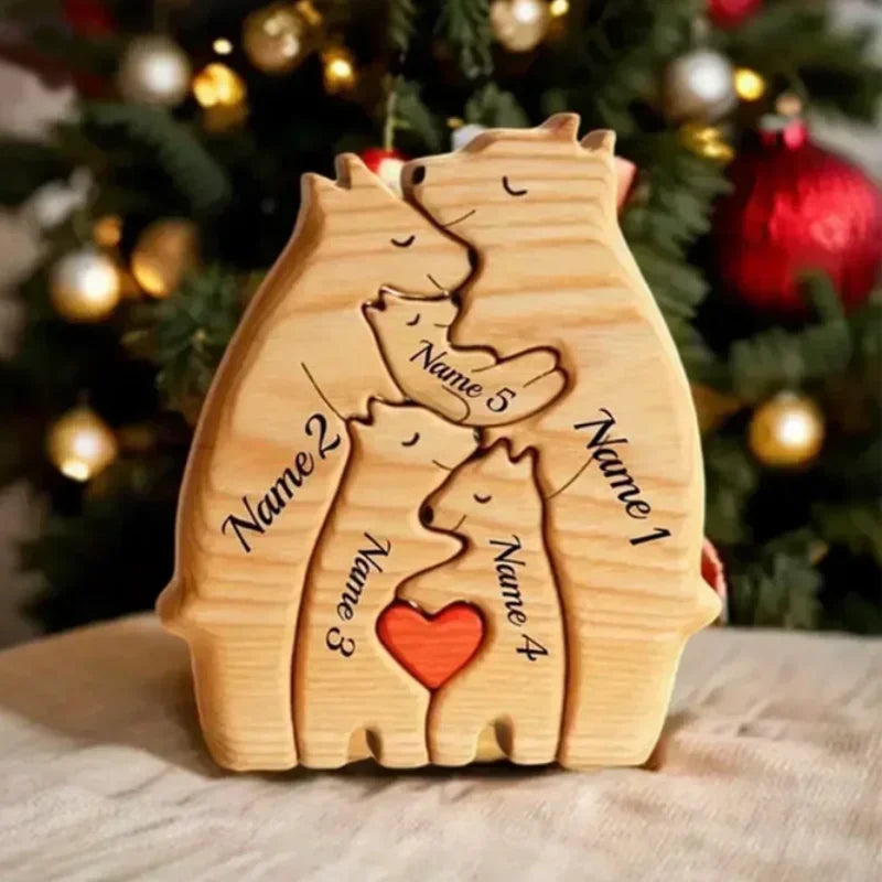 Kunst-Holzbär-Familienpuzzle, personalisierter Name, individuelle Heimdekoration, Thanksgiving, Weihnachten, Herzwärmungsgeschenk für Babymutter