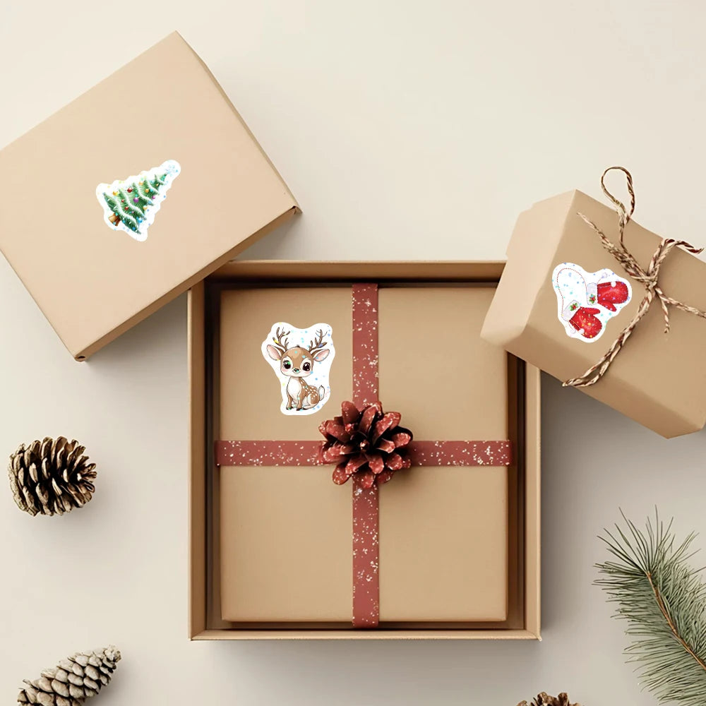 500 Stücke Laser Weihnachten Aufkleber Weihnachten Etiketten Aufkleber Dekor Frohe Weihnachten Dekorationen Für Zuhause 2025 Navidad Kerst Neujahr Geschenk