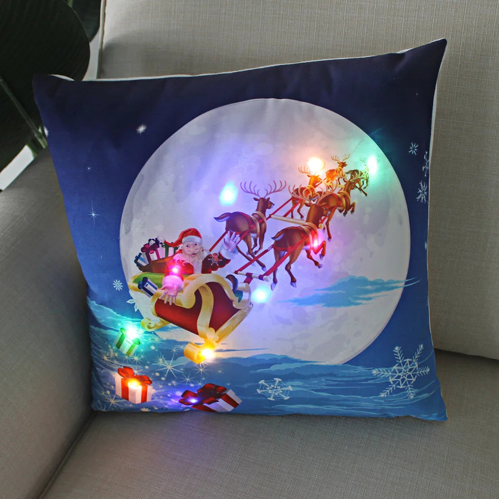 Neues leuchtendes Weihnachtslichtkissen, LED-Kissenbezug, superweiches Polyester, Heimdekoration, 45 cm