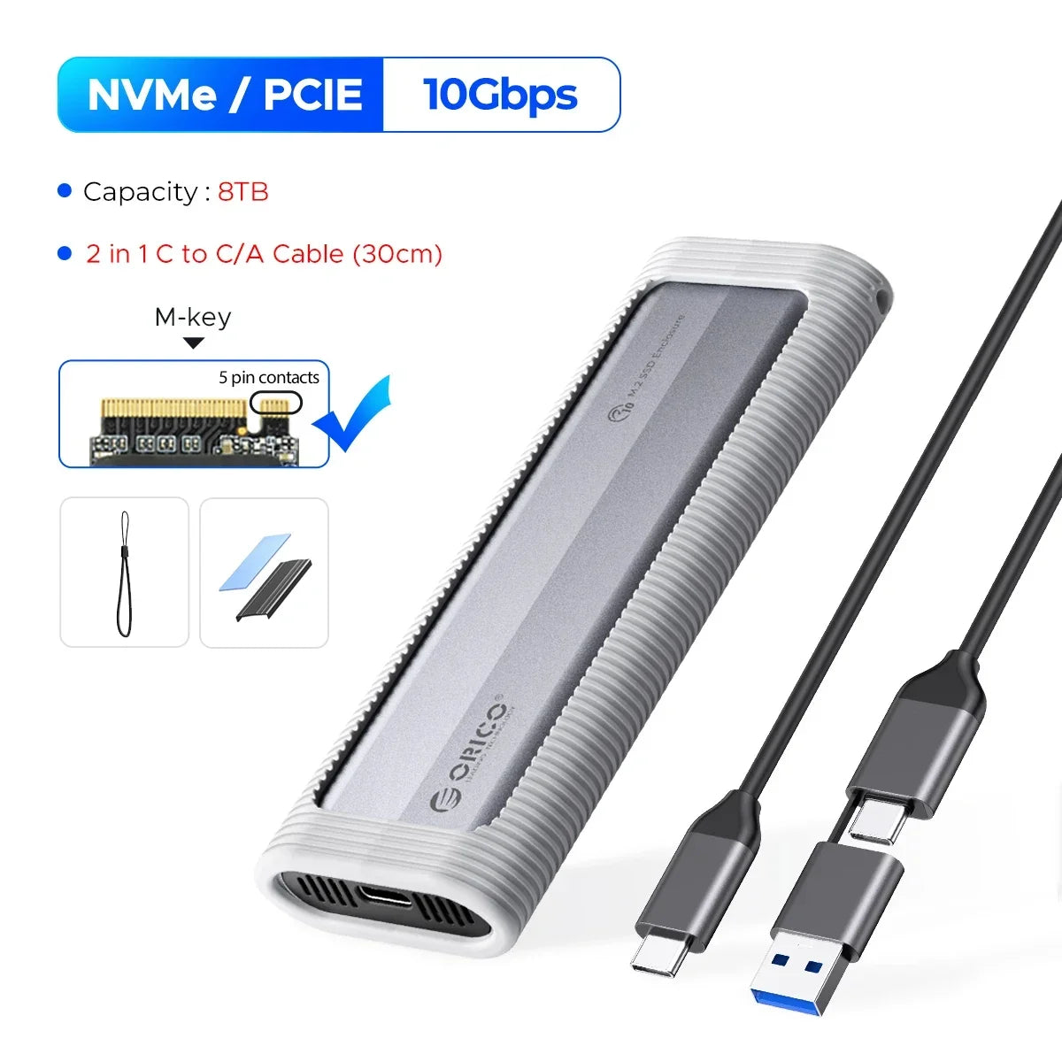 ORICO M.2 NVMe SATA SSD-Gehäuse, werkzeugloses USB, extern, 10 Gbit/s, M.2 NVMe-zu-USB-Adapter, unterstützt UASP für PCIe NVMe und SATA SSD