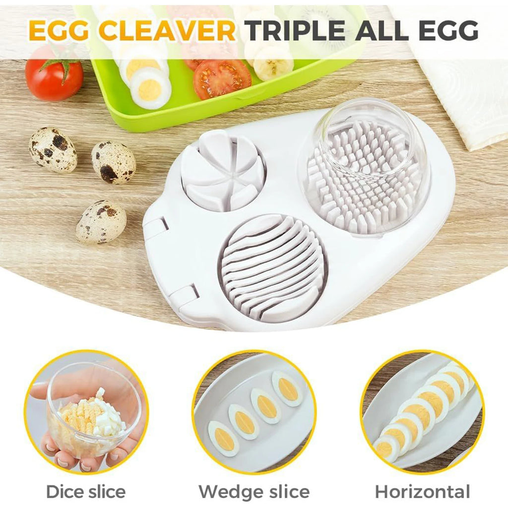 Eierschneider, 3-Wege-Schneider für gekochte Eier, Edelstahldraht, Multifunktions-Küchenmaschine, Küchenzerkleinerer, Werkzeug mit Behälter