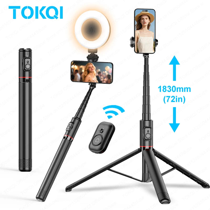 TOKQI C10 Selfie Stick Stativ – 1,83m / 72 Zoll, Bluetooth, Aluminium | iPhone & Android