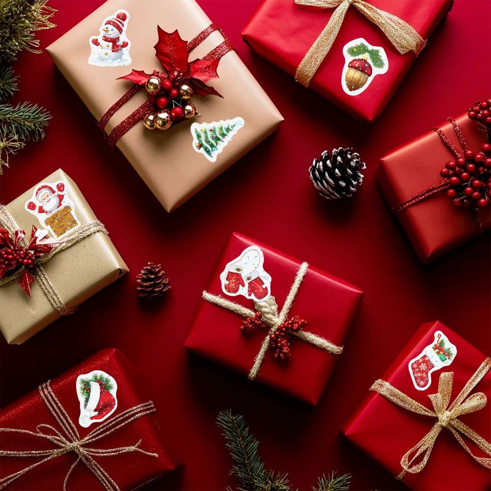 500 Stücke Laser Weihnachten Aufkleber Weihnachten Etiketten Aufkleber Dekor Frohe Weihnachten Dekorationen Für Zuhause 2025 Navidad Kerst Neujahr Geschenk