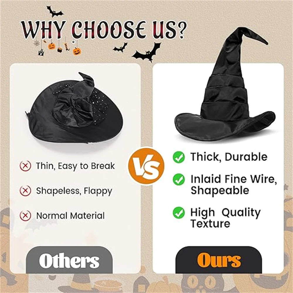 Halloween Hexenhut mit Rüschen – Schwarzer Hexen- & Zauberer-Hut für Cosplay & Party