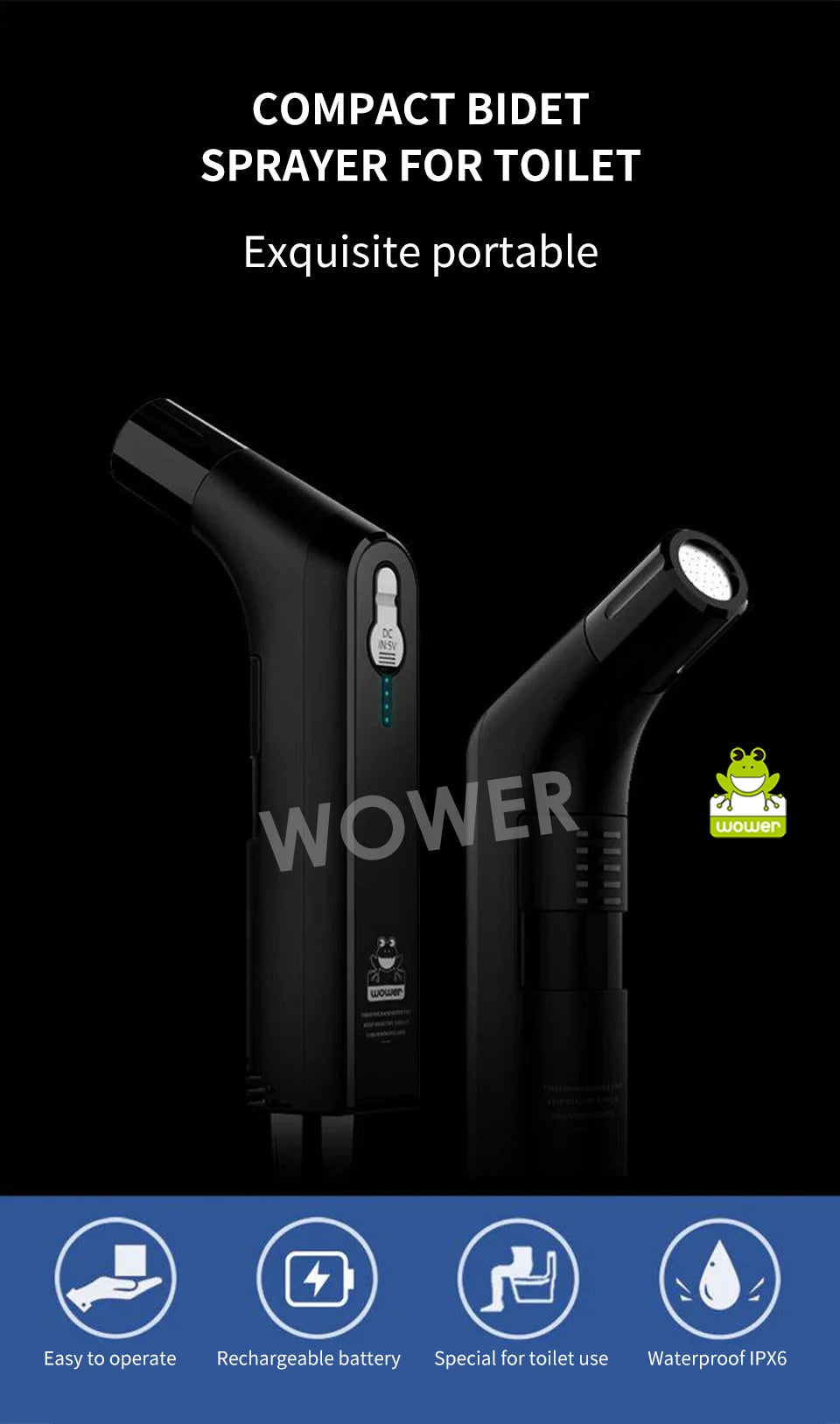 2,5 l tragbares elektrisches Bidet, wiederaufladbar, Shataf-Handbidet, Po-Sprühgerät für die persönliche Hygiene, Reinigung, Reisen, Camping, Bidet