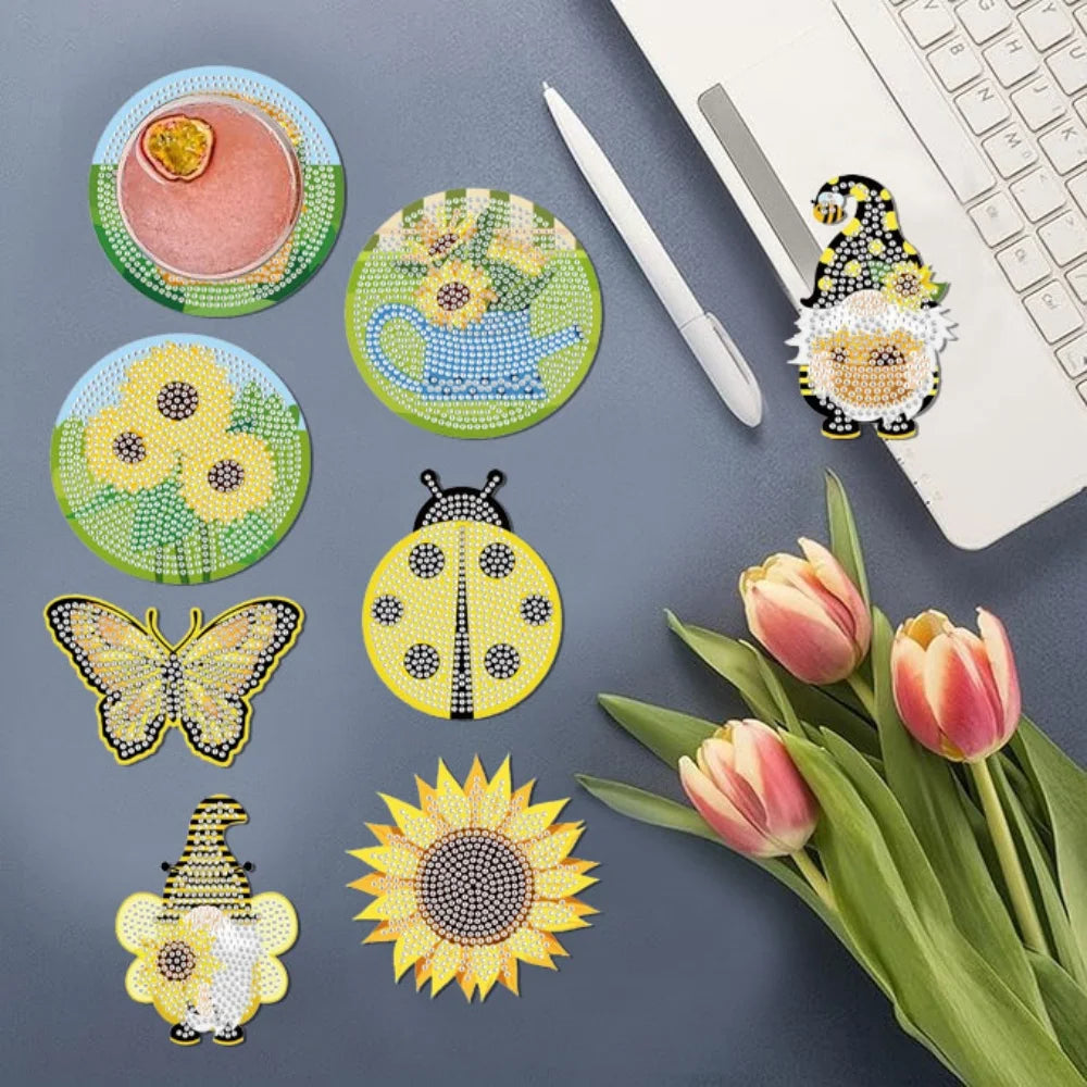 8-teiliges DIY-Diamant-Malerei-Kunstset mit Weihnachtsmotiv, Handwerkskunst, rutschfeste Untersetzer aus Holz ohne Klammern