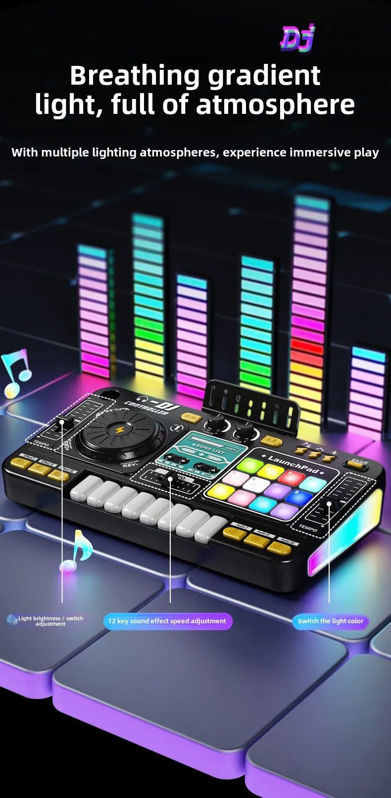 CONUSEA Kinder DJ-Mixer – Mikrofon, App-Steuerung, Klaviertastatur, 3–12 Jahre
