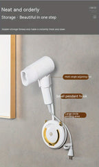 1 Stück universelle, spurlose Wandhalterung für Haartrockner, Haartrocknerhalterung für Badezimmer ohne Bohren, 360° verstellbarer, freihändiger Haartrocknerhalter aus Kunststoff, Badezimmerzubehör