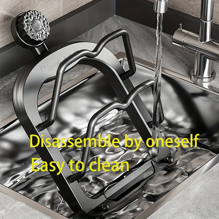 1 Stück Küchenschrank-Aufbewahrungsregal ohne Bohren – Multifunktionaler Organizer mit zwei Topfdeckelhaltern, Saugnapf-Wandbefestigung, einfache Installation, platzsparendes Design für Küche und Esszimmer, praktisches Hängeregal, Küchenorganizer