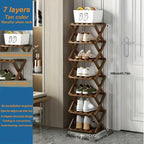 Adjustable & Foldable Bamboo Shoe Rack - Space-Saving 3-9 Tier Shoe Organizer for Small Spaces, No-Install Expandable Design for Home & Office, Natural Wood Finish, Shoe Storage Organizer