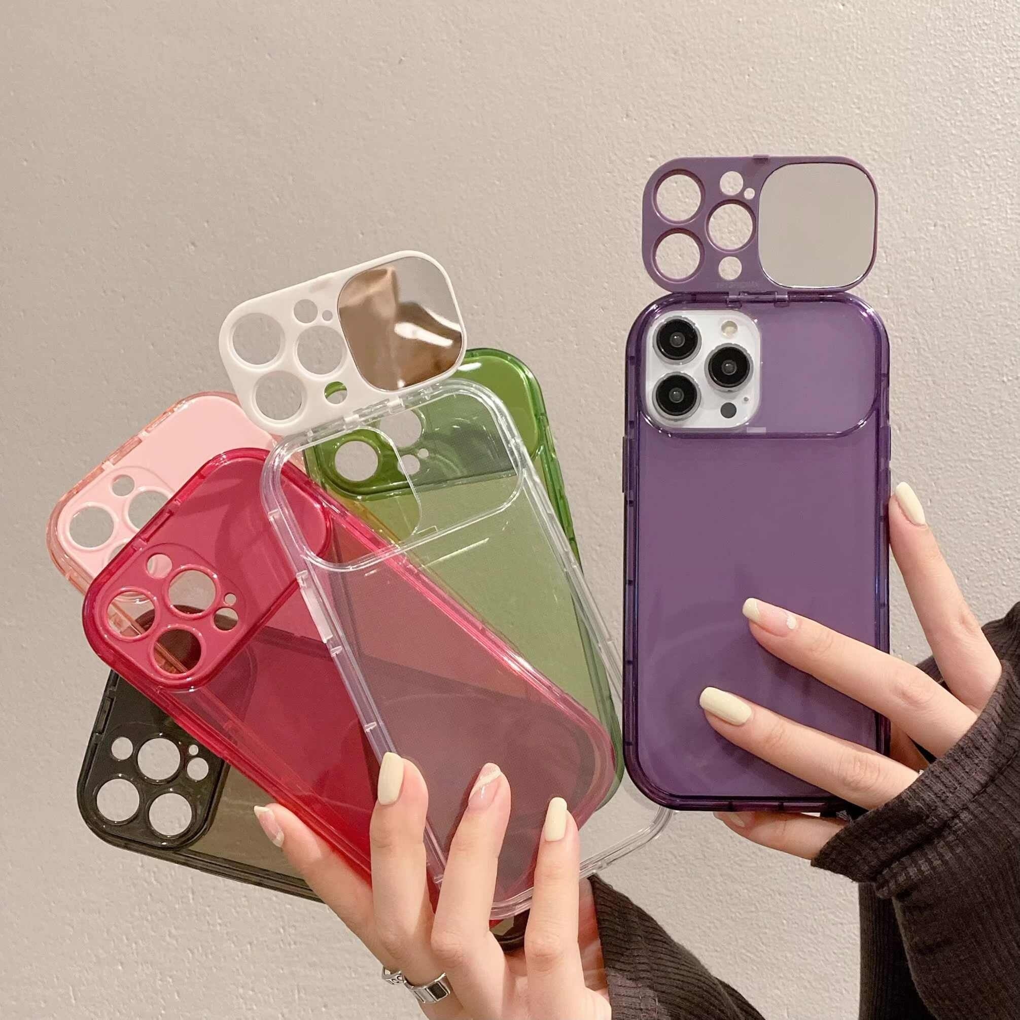 Transparente iPhone Hülle mit Spiegel, Standfunktion & Lanyard