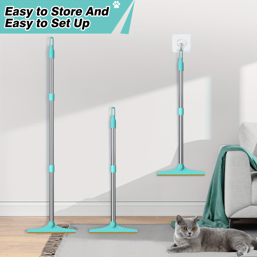 Tierhaarentfernungswerkzeug mit 114,3 cm verstellbarem Griff – Wiederverwendbarer Hunde- und Katzenhaarentferner, ausziehbarer Teppichschaberrechen, batterielos, ideal für Tierbesitzer, Kratzbäume zur Bodenreinigung