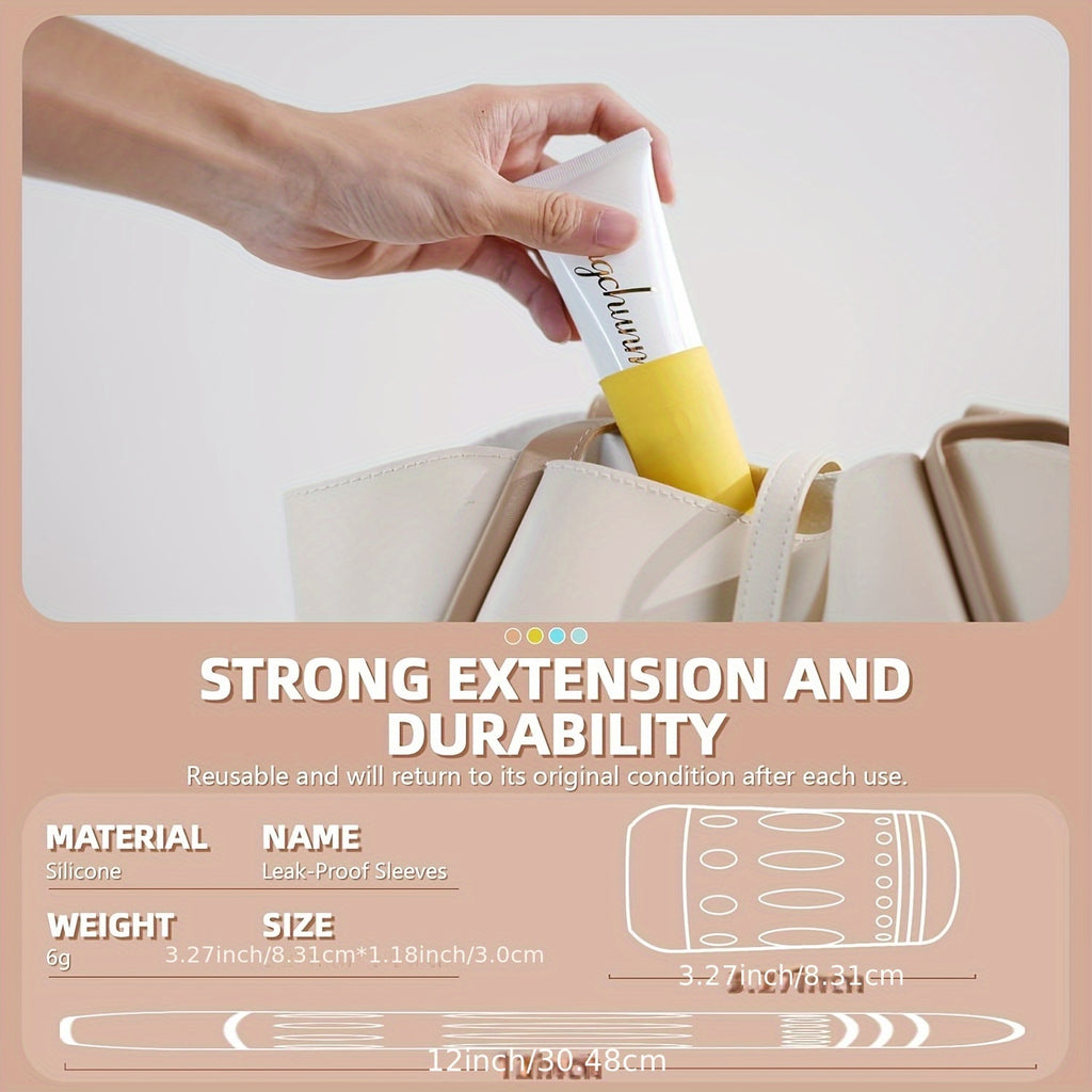 12 Stück Reiseflaschenhüllen, auslaufsichere elastische Hüllen, Silikon-Reisebehälter-Toilettenartikelhüllen, auslaufsicheres Reisezubehör mit Verschluss, geeignet für Shampoo-, Spülungs- und Waschflaschen, Reise-Toilettenartikelflaschen