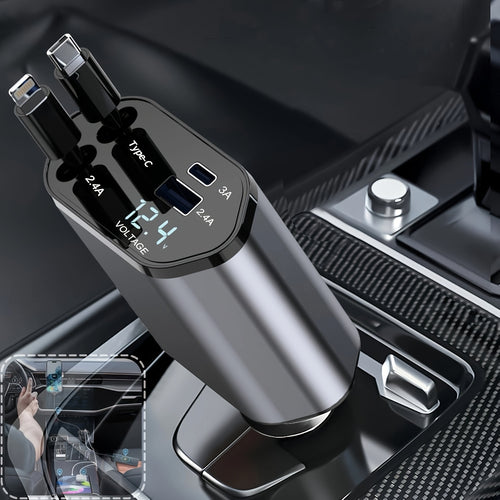 4-in-1-Autoladegerät mit 180°-Drehstecker | Unterstützt PD, QC3.0, USB und Typ-C, kompatibel mit iPhone 15/14/13 und Samsung Galaxy, Betriebsspannung ≤ 36 V, ohne Batterie, geeignet für die Verwendung im Auto