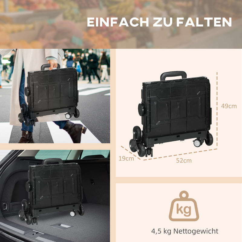 Faltbarer Einkaufswagen mit Teleskopgriff, Treppensteiger, Max. Tragkraft 65 kg, Schwarz