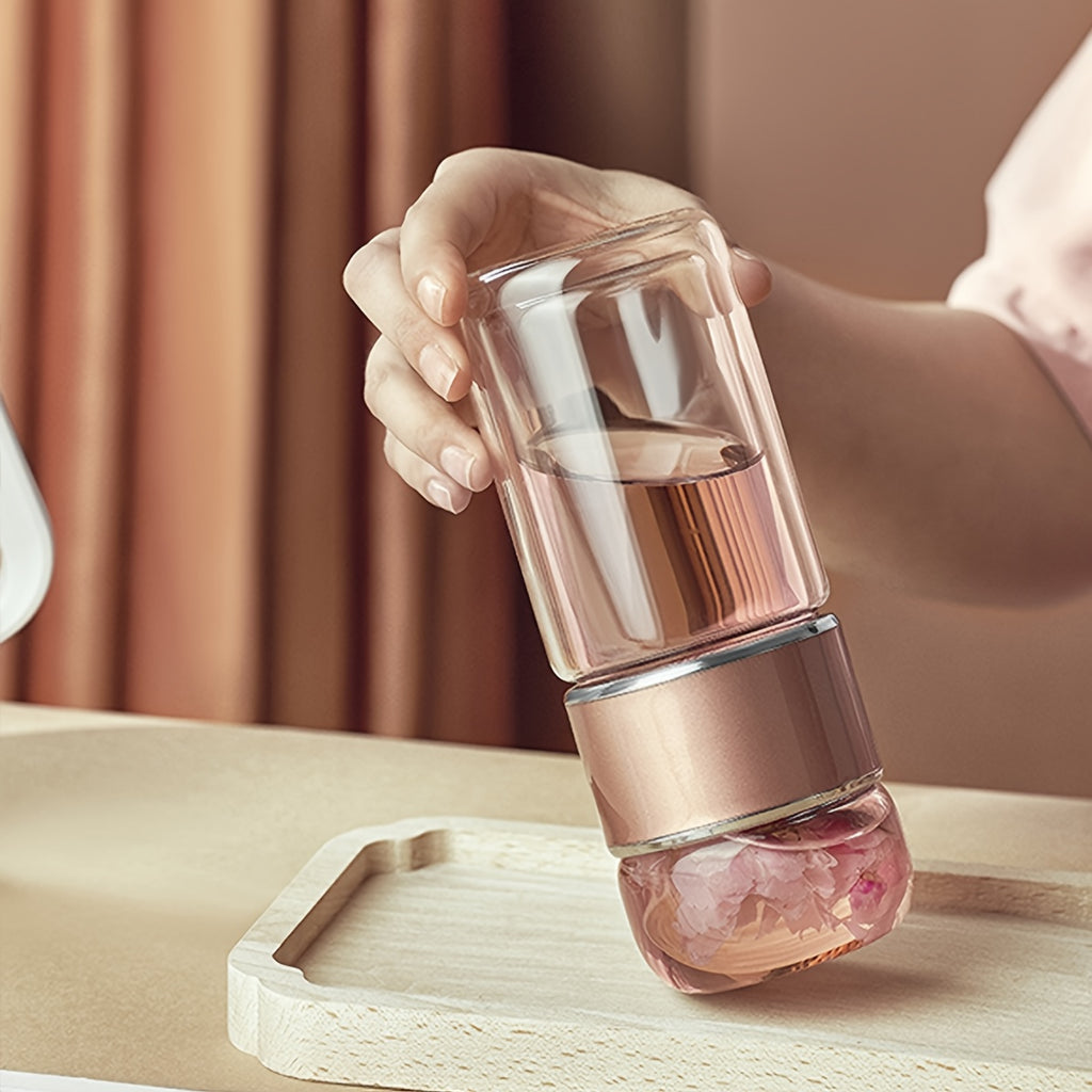 1 doppelwandige Glas-Tee-Eiflasche – isoliert, hitzebeständig, tragbar mit Teetrennfunktion, wiederverwendbar für Zuhause und unterwegs, familienfreundliches Design, multifunktionales Trinkgefäß | Transparenter Teetrenner