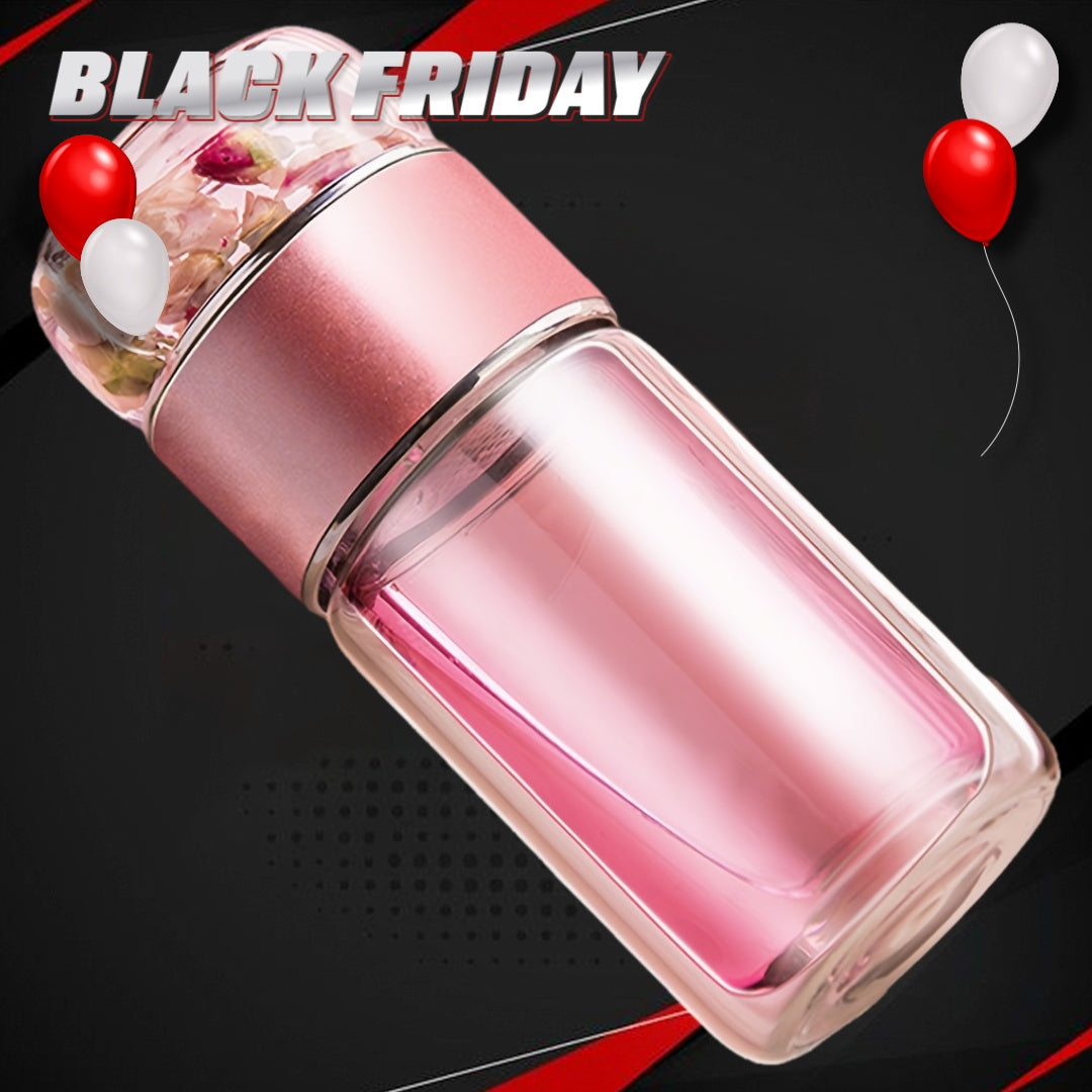 1 doppelwandige Glas-Tee-Eiflasche – isoliert, hitzebeständig, tragbar mit Teetrennfunktion, wiederverwendbar für Zuhause und unterwegs, familienfreundliches Design, multifunktionales Trinkgefäß | Transparenter Teetrenner