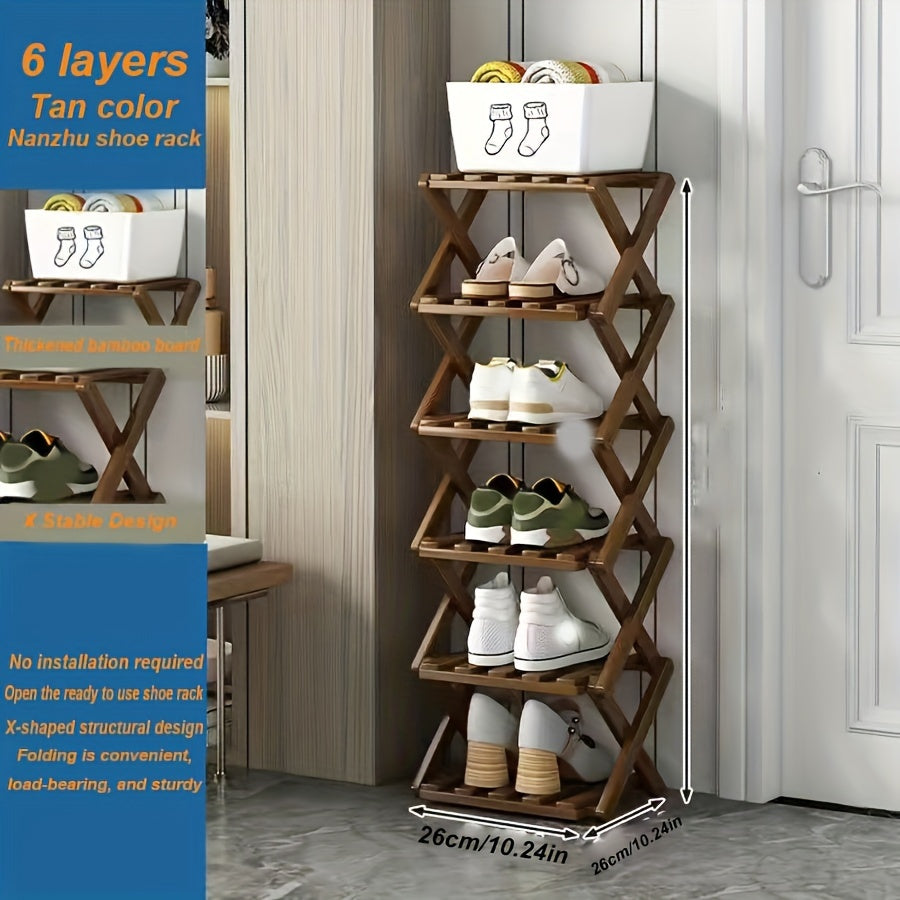 Adjustable & Foldable Bamboo Shoe Rack - Space-Saving 3-9 Tier Shoe Organizer for Small Spaces, No-Install Expandable Design for Home & Office, Natural Wood Finish, Shoe Storage Organizer