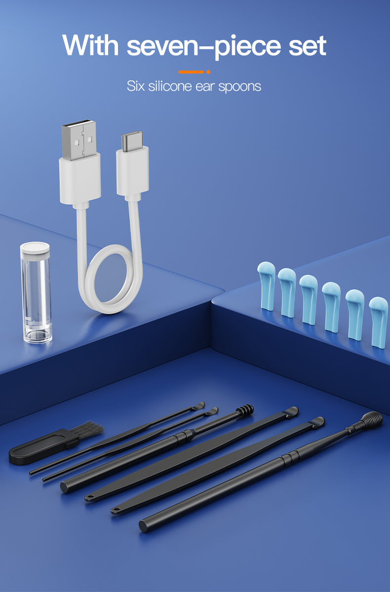 Inskam Visueller Ohrreiniger, Visueller Ohrreiniger mit Kamera und Licht, Ohrenschmalzentfernungswerkzeug mit 6 Ohrreiniger-Sets und 7 Ohrreiniger-Sets, WLAN-fähig, Batterie-/USB-Betrieb möglich, Lithiumbatterie, formaldehydfrei, geeignet für