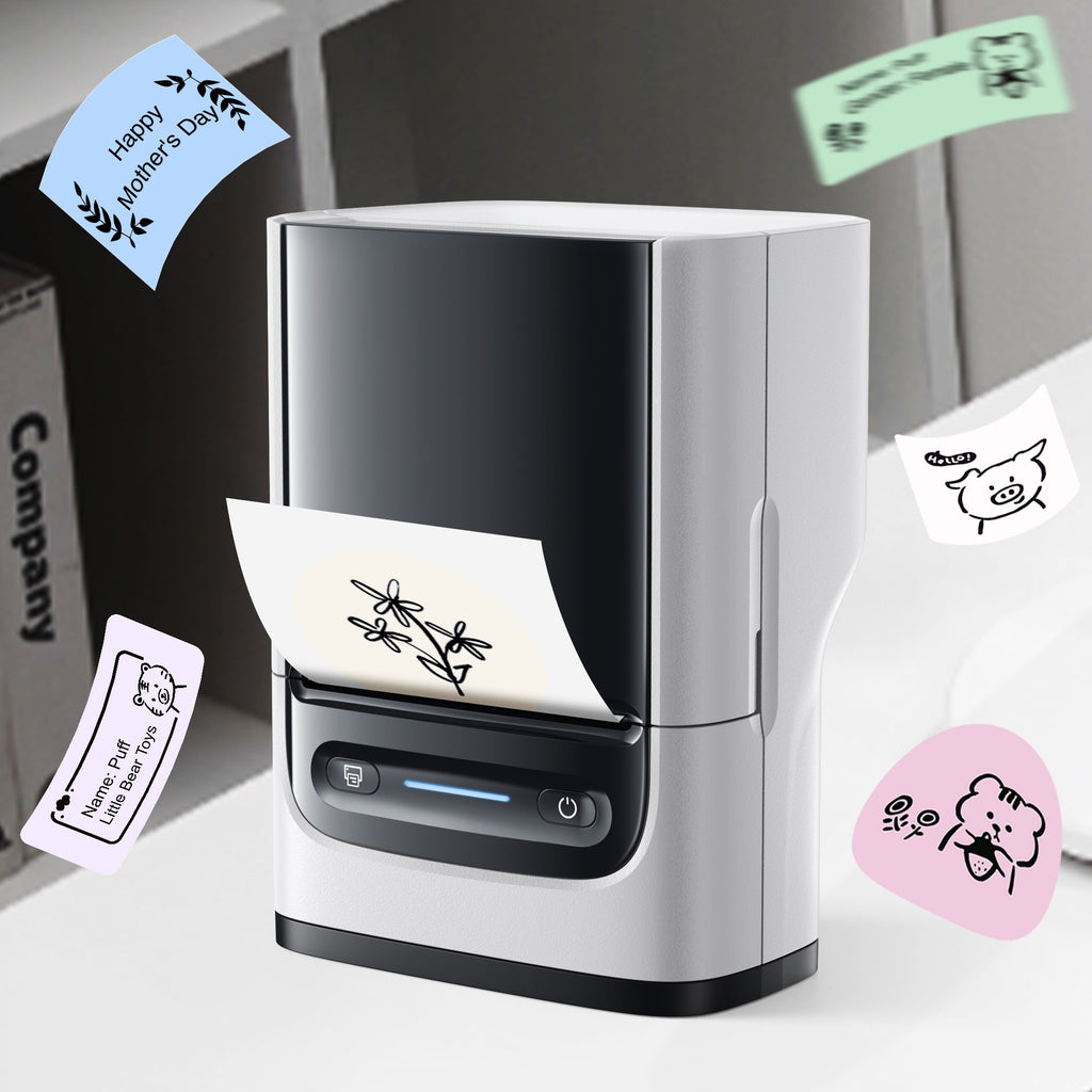 Etikettendrucker - Etikettierer mit Klebeband, Etikettendrucker PM220, tragbarer 2-Zoll-Thermodrucker für Zuhause, Büro, Adressen, Logos, Kleidung, kleine Unternehmen usw., unterstützt Etikettenbreiten von 23-54 mm (0,91"-2,12"), 1 Packung, Weiß, Schwarz,