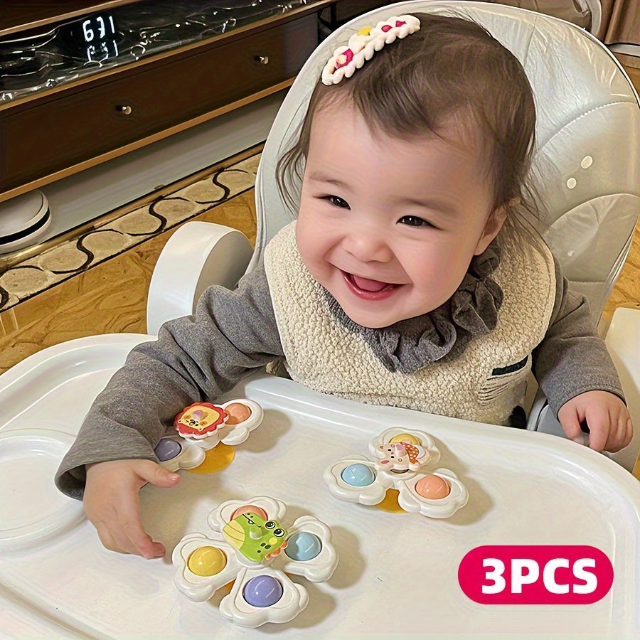 3er-Set Kreisel mit Saugnapf in Tierform für Kinder, fördert die Hand-Augen-Koordination, ideales Geschenk zum Geburtstag, zu Weihnachten oder Ostern