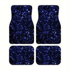 4er-Set blaue Galaxy-Sternennacht-Autofußmatten – Komplett abdeckende, rutschfeste Allwetter-Fußmatten mit leuchtendem Galaxienmuster (Fahrer-/Rücksitz-/Kofferraum) für Limousinen, SUVs und Vans – Leicht zu reinigendes Fahrzeugzubehör